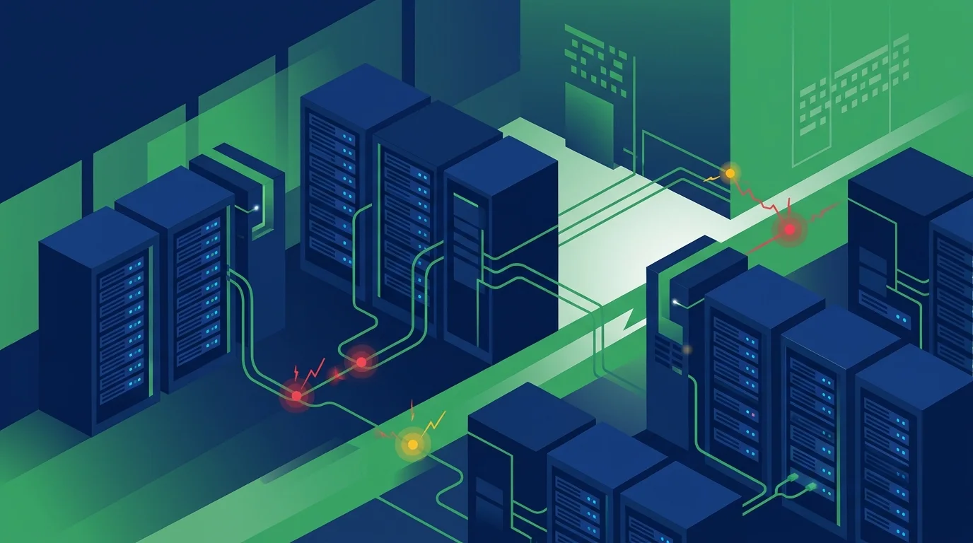 Cavi di rete collegati a un server aziendale in un rack