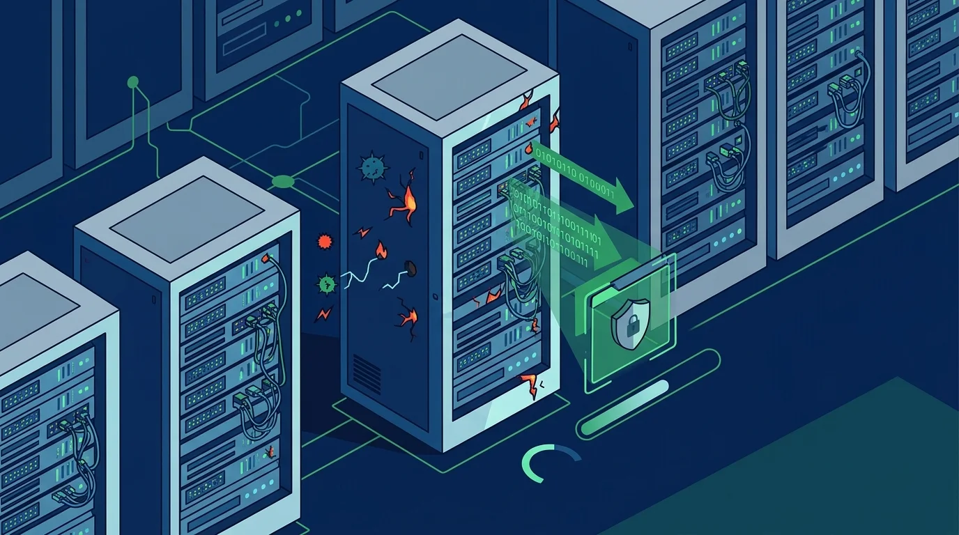 Dettaglio di un server rack in un data center aziendale.