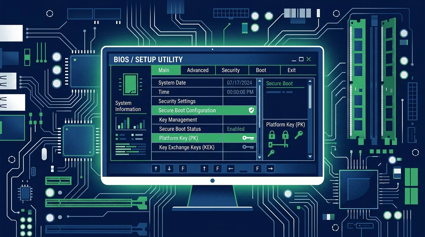 Schermata del BIOS su un monitor di un computer aziendale