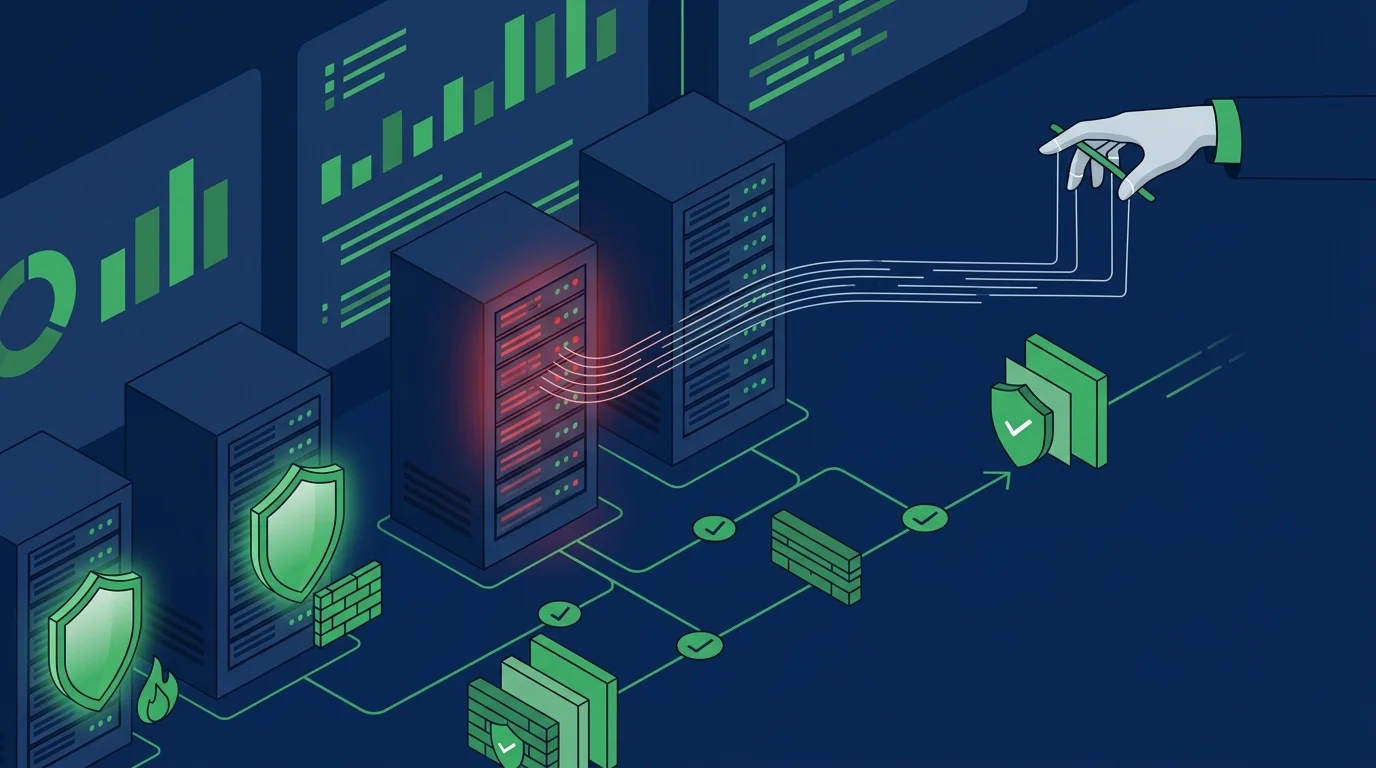Server aziendali per la gestione della posta elettronica e sicurezza dei dati.