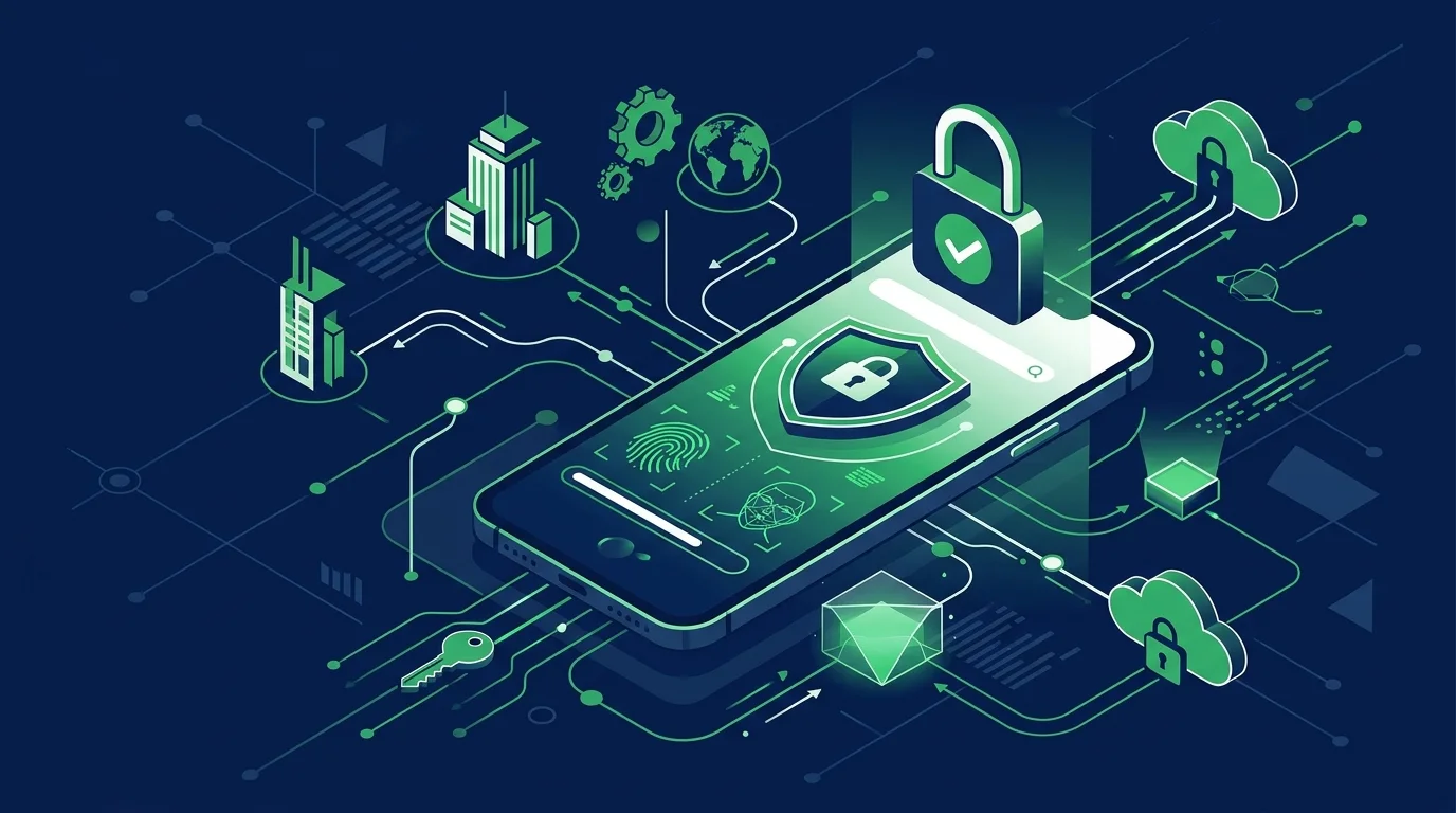 Smartphone con icone di sicurezza digitale su una scrivania, a rappresentare l'integrazione dell'identità digitale.